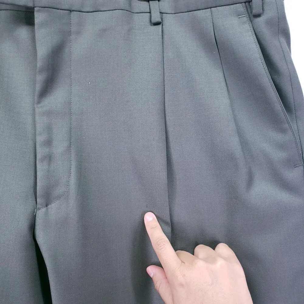 Paul Fredrick 100% Wool Italy Dark Sage Green Pleated Dress Pants Trousers 40R